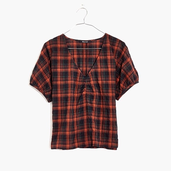 Madewell | Gathered V-Neck Top in Plaid - Picture 9 of 9